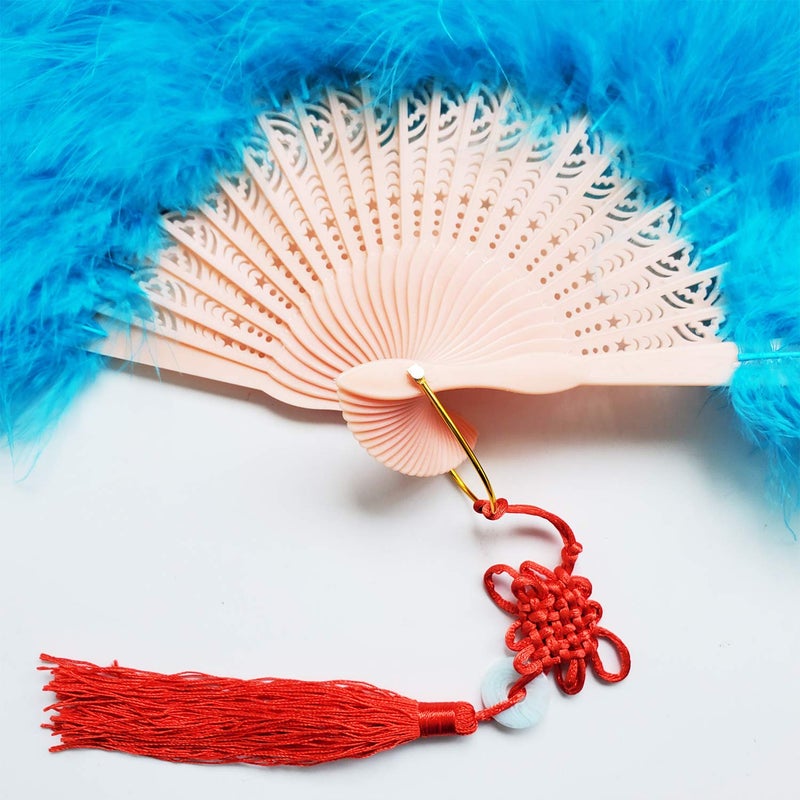 Happy Feather Handheld Marabou Feather Fan, 1920s Vintage Style Flapper Hand Fan for Costume Party and Dancing-Acid Blue - Image 4